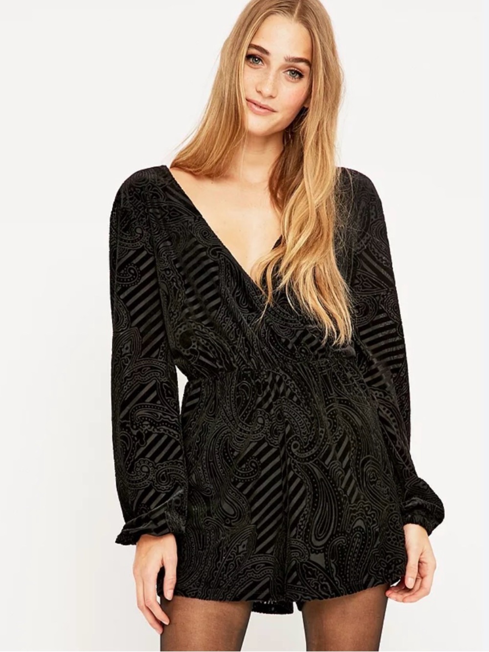Urban Outfitters Ecote Romper Sz M Black Velvet Burnout Whimseygoth Babydoll